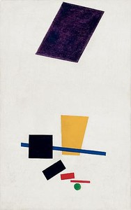 Kazimir Malevich, Painterly Realism of a Football Player—Color Masses in the 4th Dimension, 1915. Oil on canvas, 27 ½ × 17 ⅜ inches (70 × 44 cm) The Art Institute of Chicago, through prior gift of Charles H. and Mary F. S. Worcester Collection; Art Institute of Chicago Acquisition Funds, 2011.1