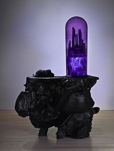 Mike Kelley, Kandor 19 B, 2010. Foam coated with Elastomer, blown glass with water-based resin coating, tinted Urethane resin, wood, found objects, lighting fixture, 31 ½ × 49 × 43 inches overall (80 × 124.5 × 109.2 cm) Photo by Fredrik Nilsen