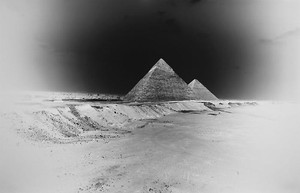 Vera Lutter, Chephren and Cheops Pyramids, Giza: April 12, 2010, 2010. Unique Silver Gelatin Print, 14 ⅜ × 21 ⅛ inches, (36.5 × 53.7cm)