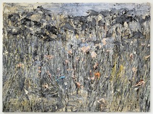 Anselm Kiefer, Fadensonnen: es sind noch Lieden zu singen jenseits der Menchen (Threadsuns: there are still songs to sing beyond mankind), 2012. Oil, emulsion, and acrylic on photograph on canvas, 110 ¼ × 149 ⅝ inches (280 × 380 cm) © Anselm Kiefer