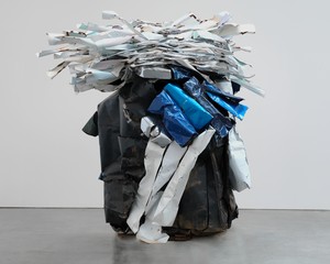 John Chamberlain, AWESOMEMEATLOAF, 2011. Painted and chrome-plated steel, 106 × 118 ¾ × 82 inches (269.2 × 301.6 × 208.3 cm) © Fairweather &amp; Fairweather LTD/Artists Rights Society (ARS), New York