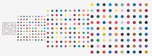 Damien Hirst, Untitled (Nick, Margot, Chris, India), 1999. Household gloss on canvas, in 4 parts, 17 × 19 inches (44 × 49 cm), 34 × 38 inches (87 × 97 cm), 51 × 57 inches (131 × 145 cm), and 67 × 75 inches (172 × 193 cm) © Damien Hirst and Science Ltd. All rights reserved, DACS 2012