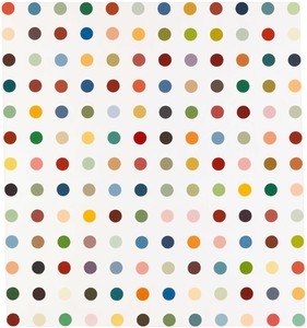 Damien Hirst, Methoxyverapamil, 1991. Household gloss on canvas, 75 × 69 inches (190.5 × 175.3 cm) © Damien Hirst and Science Ltd. All rights reserved, DACS 2020