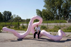 Franz West, Untitled, 2012. Epoxy resin lacquered, 90 9/16 × 90 9/16 × 236 ¼ inches (230 × 230 × 600 cm) Photo by Michaela Obermaier