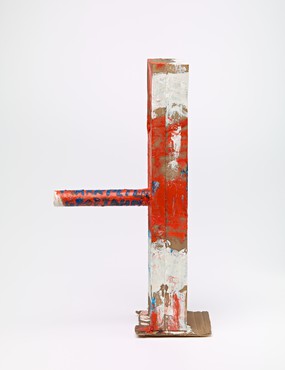 Bronze sculpture with red, white and blue paint.