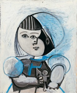 Pablo Picasso, Paloma et sa poupée, 1952. Oil on plywood, 28 ¾ × 23 ½ inches (73 × 60 cm) © 2020 Pablo Picasso/Artists Rights Society (ARS), New York. Photo: Eric Baudouin