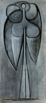 Pablo Picasso, La femme-fleur (Françoise Gilot), June 1946 Oil on canvas, 68 ½ × 26 inches (174 × 66 cm)© 2020 Estate of Pablo Picasso/Artists Rights Society (ARS), New York