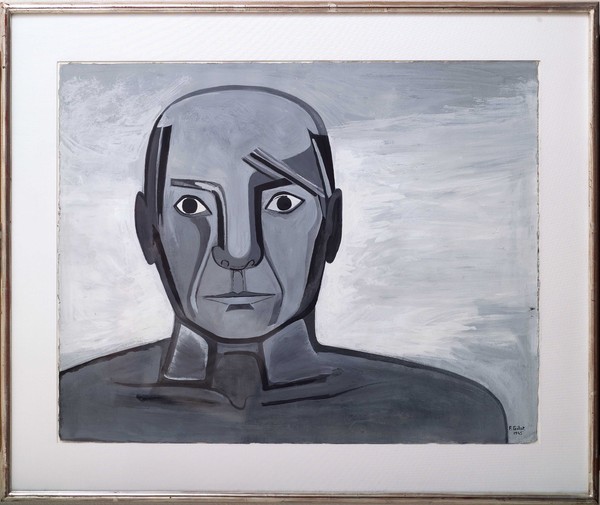 Françoise Gilot, Picasso's Face (Portrait from Memory), 1945 Gouache on paper, 19 ¾ × 26 inches (50.2 × 66 cm)© Francoise Gilot. Photo: Ali Elai, Camera Arts Inc.