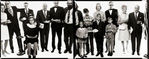 Richard Avedon, Allen Ginsberg's family: Hannah (Honey) Litzky, aunt; Leo Litzky, uncle; Abe Ginsberg, uncle; Anna Ginsberg, aunt; Louis Ginsberg, father; Eugene Brooks, brother; Allen Ginsberg, poet; Anne Brooks, niece; Peter Brooks, nephew; Connie Brooks, sister-in-law; Lyle Brooks, nephew; Eugene Brooks; Neal Brooks, nephew; Edith Ginsberg, stepmother; Louis Ginsberg, Paterson, New Jersey, May 3, 1970, 1970. Gelatin silver print, 96 × 240 inches (243.8 × 609.6 cm), edition of 3 © The Richard Avedon Foundation