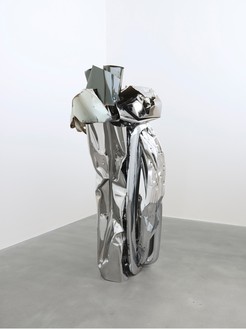 John Chamberlain, GOOSECAKEWALK, 2009 Painted and chrome-plated steel, 82 ½ × 45 ½ × 32 ½ inches (209.6 × 115.6 × 82.6 cm)© Fairweather &amp; Fairweather LTD/Artists Rights Society (ARS), New York. Photo: Mike Bruce