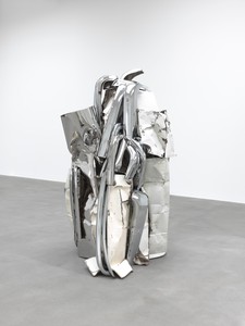 John Chamberlain, ACEDIDDLEY, 2008. Painted and chrome-plated steel, 86 ¾ × 55 ¼ × 53 ¼ inches (220.3 × 140.3 × 135.3 cm) © 2013 Fairweather &amp; Fairweather LTD/Artists Rights Society (ARS), New York