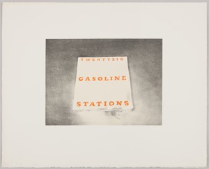 Ed Ruscha, Twentysix Gasoline Stations, 1970. Lithograph on white Arches paper with torn and deckle edges, 16 × 20 inches (40.6 × 50.8 cm), edition of 30 © Ed Ruscha