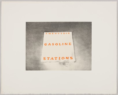 Ed Ruscha, Twentysix Gasoline Stations, 1970 Lithograph on white Arches paper with torn and deckle edges, 16 × 20 inches (40.6 × 50.8 cm), edition of 30© Ed Ruscha