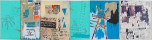 Jean-Michel Basquiat, Frogmen, 1983. Acrylic, oil stick, and Xerox copies on canvas with metal hinges, 48 × 185 ¼ inches (121.9 × 470.5 cm), Glenstone © The Estate of Jean-Michel Basquiat/ADAGP, Paris, ARS, New York 2013