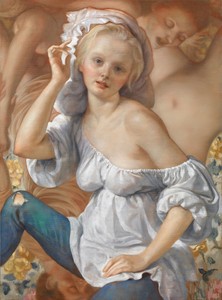 John Currin, Tapestry, 2013. Oil on canvas, 48 ⅛ × 34 inches (117.2 × 86.4 cm) © John Currin. Photo: Rob McKeever