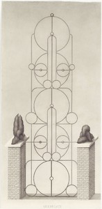 Paul Noble, Mr and Mr Gate, 2010. Pencil on paper, 45 ⅛ × 21 ⅞ inches unframed (114.6 × 55.7 cm)