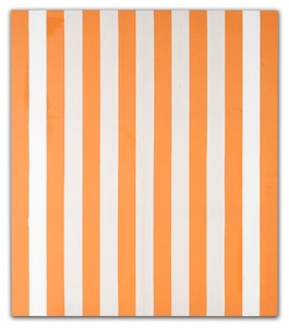 Daniel Buren, Peinture acrylique blanche sure tissu rayé blanc et orange, Décembre 1970, 1970. White and orange striped canvas and white paint, 59 13/16 × 51 3/16 inches (152. × 130 cm)