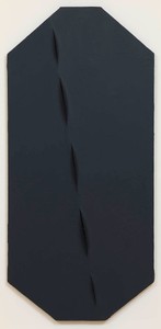 Lucio Fontana, Concetto spaziale, Attese (Spatial Concept: Expectations), 1959. Acrylic on canvas, 50 ⅝ × 23 ⅝ × 2 ¾ inches (128.5 × 60 × 7 cm) © Fondazione Lucio Fontana. Photo: Rob McKeever