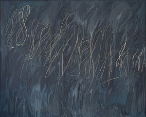 Cy Twombly, Untitled (New York City), 1968. Oil-based house paint and wax crayon on canvas, 68 × 85 inches (172.7 × 215.9 cm) © Cy Twombly Foundation