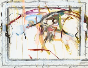 Albert Oehlen, Untitled, 2012. Oil and paper on canvas, 70 ⅞ × 90 ⅝ inches (180 × 230 cm) © Albert Oehlen. Photo: Lothar Schnepf