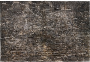 Anselm Kiefer, Lichtfalle, 1999. Shellac, emulsion, glass, and steel trap on linen, 149 × 220 inches (378.5 × 558.8 cm) © Anselm Kiefer. Photo: Rob McKeever