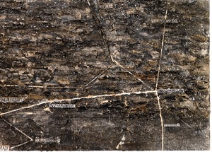 Anselm Kiefer, Lichtfalle, 1999 (detail). Shellac, emulsion, glass, and steel trap on linen, 149 × 220 inches (378.5 × 558.8 cm) © Anselm Kiefer. Photo: Rob McKeever
