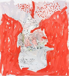Georg Baselitz, Auch wirt lern helmt mich (Able fwill red), 2013. Oil on canvas, 118 ⅛ × 108 ¼ inches (300 × 275 cm) © Georg Baselitz. Photo: Jochen Littkemann