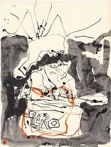 Georg Baselitz, Untitled, 2013. Pen and ink, watercolor and ink, wash on paper, 26 × 19 ¾ inches (66 × 50.2 cm) © Georg Baselitz. Photo: Jochen Littkemann