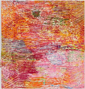 Harmony Korine, Bacc Rox Line, 2014. House paint, acrylic, oil, and collage on canvas, 62 × 66 inches (157.5 × 167.6 cm) Photo by Rob McKeever