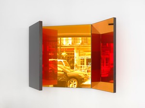 Jean Nouvel, Miroir A, 2014 (view 1). Walnut and colored mirrors, Dimensions variable, edition of 6 Photo by Mike Bruce
