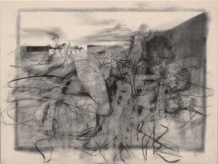 Jenny Saville, In the realm of the Mothers I, 2012–14 Charcoal on canvas, 98 ⅜ × 130 ¾ × 2 inches (249.8 × 332.2 × 5 cm)© Jenny Saville. Photo: Mike Bruce