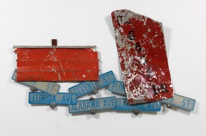 Robert Rauschenberg, Freeway Glut, 1986. Riveted and painted metal, 52 × 91 × 6 ¼ inches (132 × 231 × 16 cm) © The Robert Rauschenberg Foundation 2014/Licensed by VAGA, New York. Photo: Tom VanEynde