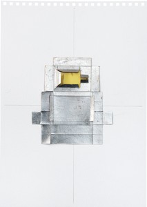 Rachel Whiteread, Untitled (Yellow), 2012. Silver leaf, cardboard, celluloid, and graphite on paper, 16 ⅝ × 11 ⅝ inches (42 × 29.5 cm) © Rachel Whiteread. Photo: Prudence Cumings Associates
