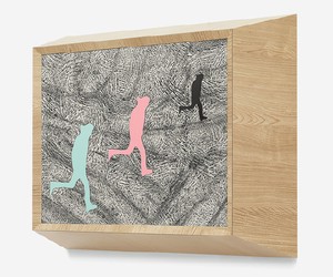 Richard Artschwager, Running Man (triple), 2013 (view 2). Laminate, acrylic on Celotex in artist's frame, 21 ¼ × 25 ½ × 8 inches (54 × 64.8 × 20.3 cm) Photo by Rob McKeever