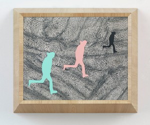 Richard Artschwager, Running Man (triple), 2013 (view 1). Laminate, acrylic on Celotex in artist's frame, 21 ¼ × 25 ½ × 8 inches (54 × 64.8 × 20.3 cm) Photo by Rob McKeever