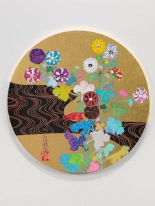 Takashi Murakami, The Golden Age: Kōrin—Kansei, 2014. Acrylic and gold leaf on canvas mounted on wood, diameter: 59 inches (150 cm) © 2014 Takashi Murakami/Kaikai Kiki Co., Ltd. All Rights Reserved
