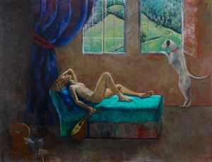 Balthus, Jeune fille à la mandoline, c. 2000–01. Oil on canvas, 74 13/16 × 98 7/16 inches (190 × 250 cm)