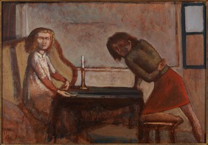 Balthus, Etude pour “La Partie de Cartes” (Study for “The Card Game”), 1947. Oil on board, 17 ¼ × 24 ¾ inches (43.8 × 62.9 cm) Photo by Rob McKeever