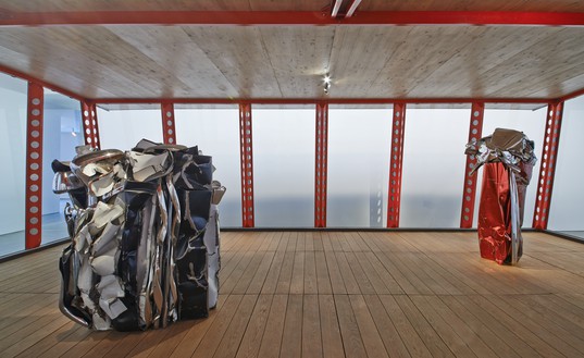 Installation view All sculpture by John Chamberlain © 2015 Fairweather &amp; Fairweather LTD/Artists Rights Society (ARS), New York. © Estate of Jean Prouvé/Artists Rights Society (ARS), New York/ADAGP, Paris. Photo: Tom Powel Imaging