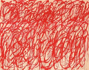 Cy Twombly, Bacchus, 2006–08. Acrylic on canvas, 128 ¾ × 162 ⅜ inches (327 × 412.5 cm) Cy Twombly Foundation Collection © Cy Twombly Foundation