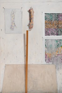 Jasper Johns, In the Studio, 1982. Encaustic and collage on canvas with objects, 72 × 48 × 5 inches (182.9 × 121.9 × 12.7 cm) © Jasper Johns/Licensed by VAGA, New York. Photo: GraydonW