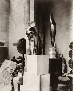 Constantin Brancusi, View of the Studio: Plato, Mademoiselle Pogany II, and Golden Bird, c. 1920. Gelatin silver print, 11 ¾ × 9 ½ inches (29.8 × 24.1 cm) © 2014 Artists Rights Society (ARS), New York/ADAGP, Paris