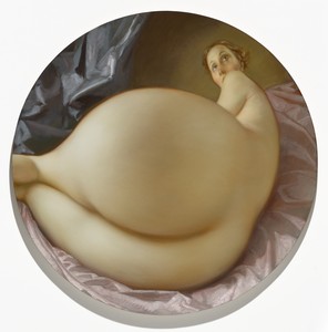 John Currin, Nude in a Convex Mirror, 2015. Oil on canvas, 42 × 42 inches (106.7 × 106.7 cm) Photo: Douglas M. Parker Studio