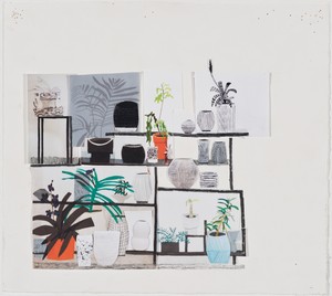 Jonas Wood, Black Still Life Collage, 2012. Glue, photocopies and tape, and colored pencil on paper, 11 ¼ × 12 ½ inches (28.6 × 31.8 cm)