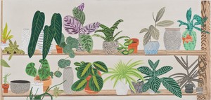 Jonas Wood, Shelf (Highline Proposal), 2013. Gouache and colore pencil on paper, 19 ½ × 41 inches (49.5 × 104.1 cm)