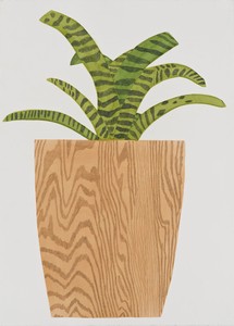 Jonas Wood, Wood Pot with Bromeliad, 2015. Gouache and colored pencil on paper, 41 ¾ × 30 ¼ inches (106 × 76.8 cm) © Jonas Wood