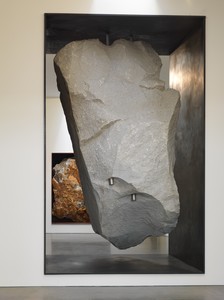 Michael Heizer, Potato Chip, 2015. 18-ton granite rock in steel frame, 172 × 106 ¾ × 92 inches (436.9 × 271.1 × 233.7 cm) Photo: Rob McKeever