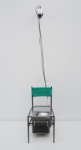 Nam June Paik, TV Chair, 1968. Closed-circuit video (black and white) with television and chair with plastic seat, 33 × 17 × 15 inches (83.8 × 43.2 × 38.1 cm) © Nam June Paik Estate
