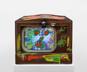 Nam June Paik, Third Eye Television, 2005. Single-channel video (color, sound) in vintage television with permanent oil marker and acrylic, 17 ½ × 20 ¾ × 18 ¾ inches (44.5 × 52.7 × 47.6 cm) © Nam June Paik Estate