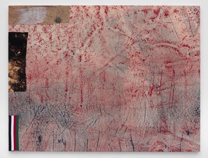 Sterling Ruby, TCOM KUWAIT, 2015. Acrylic, elastic, treated fabric, and cardboard on canvas, 96 × 126 inches (243.8 × 320 cm) © Sterling Ruby, photo by Robert Wedemeyer